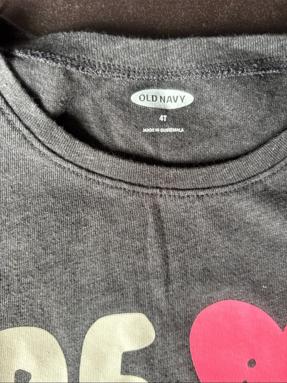 Old Navy Charcoal Tee with Pink Heart 